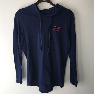 Navy Blue & Red Hooded Vineyard Vines Pullover | Hooded Long Sleeve | Drawstring